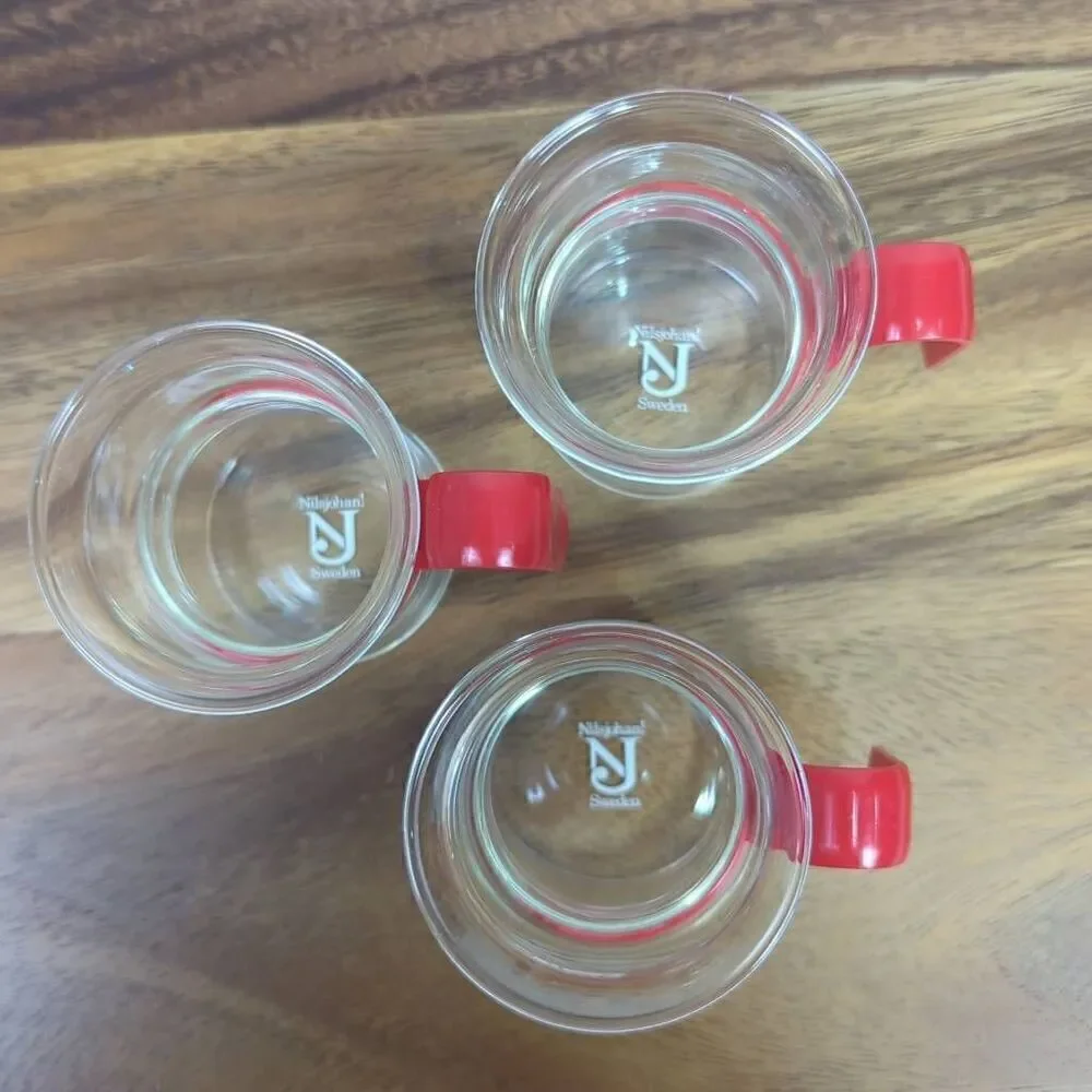 Set of 3 Nilsjohan! Sweden Glass Cups for Hot Drinks Vintage Swedish Mid Century
